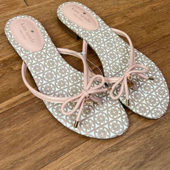 Kate Spade New York Mistic Thong Blush Leather Flip Flop Bow Sandals Size 8 - Picture 1 of 9